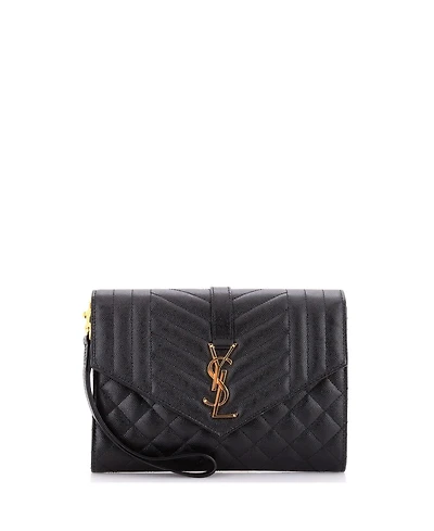 Pre-Owned Saint Laurent Classic Monogram Envelope Wristlet Clutch Mixed Matelasse Leather