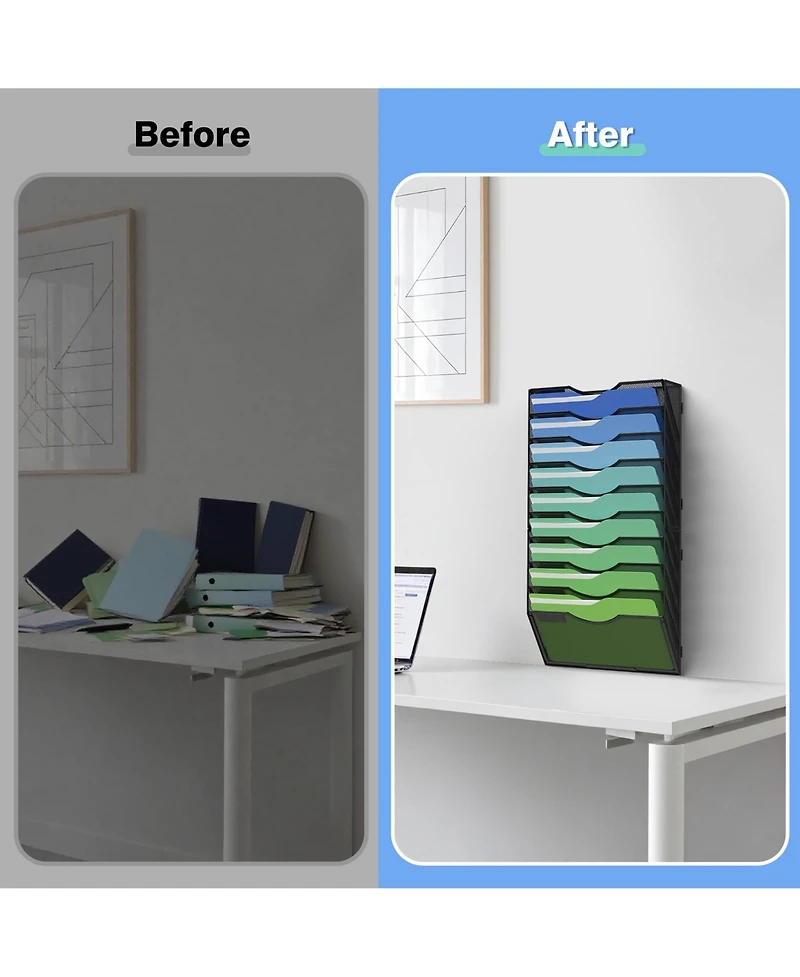 Four Candies Wall File Organizer 5 Vertical Pockets Metal Mounted Holder