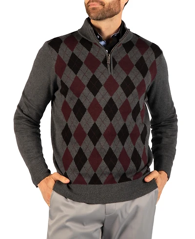 Tailorbyrd Men's Argyle Knit Pattern Quarter-Zip Sweater