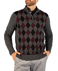 Tailorbyrd Men's Argyle Knit Pattern Quarter-Zip Sweater
