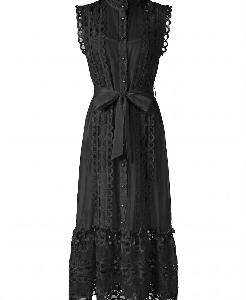 Modenaire Women's Sleeveless High-Neck Lace Overlay Maxi Dress