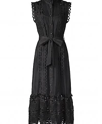 Modenaire Women's Sleeveless High-Neck Lace Overlay Maxi Dress