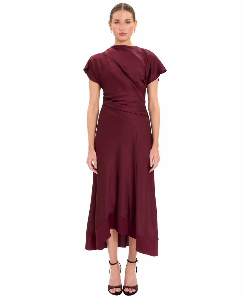 Maggy London Women's Bindi Cap-Sleeve Boat-Neck A-Line Midi Dress
