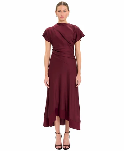 Maggy London Women's Bindi Cap-Sleeve Boat-Neck A-Line Midi Dress