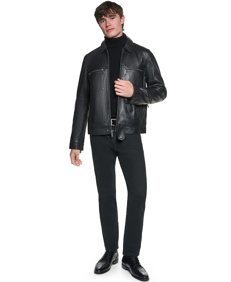 Karl Lagerfeld Paris Men's Collared Leather Jacket
