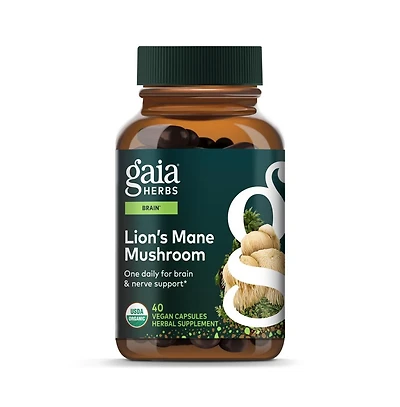 Gaia Herbs Organic Lion's Mane Mushroom - Brain and Nerve Support Supplement to Help Maintain Neurological Health