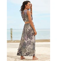 Lascana Women's Viscose Printed Side Slit with Pockets Column Maxi Dress
