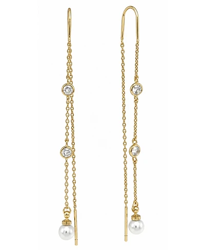 18K Gold Plated Imitation Cubic Zirconia and Imitation Pearl Threader Earrings