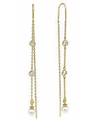 18K Gold Plated Imitation Cubic Zirconia and Imitation Pearl Threader Earrings