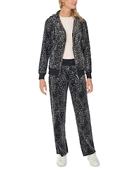 Vince Camuto Women's Velour Animal-Print Drawstring-Waist Straight-Leg Pants