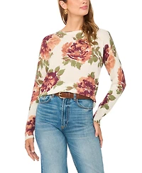 Vince Camuto Women's Floral Lightweight Fitted Crewneck Sweater