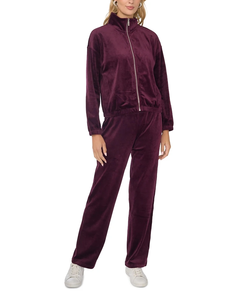 Vince Camuto Women's Velour Zip-Front Mock Neck Jacket
