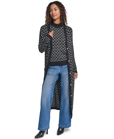 Karl Lagerfeld Paris Women's Geometric V-Neck Duster Cardigan