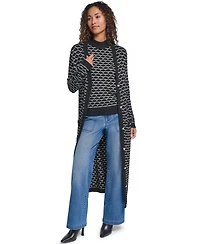 Karl Lagerfeld Paris Women's Geometric V-Neck Duster Cardigan