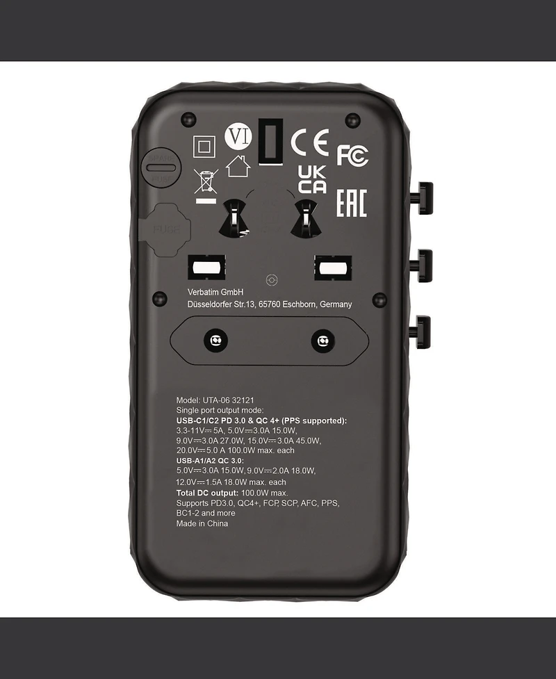Verbatim 32121 Uta-06 Gan Iii 2-usb-a/2-usb-c/Quick Charge 4plus Universal Travel Adapter