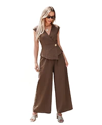 Cupshe Women's Wrap V-Neck Sleeveless Top and Wide-Leg Pants Matching Set