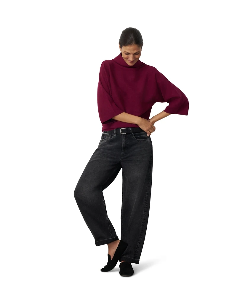 Cable & Gauge Women's Mock Neck Rib-Knit Dolman Sweater