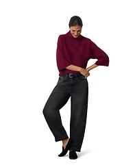 Cable & Gauge Women's Mock Neck Rib-Knit Dolman Sweater