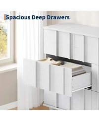 Modern Minimalist Fluted Wide Dresser Chest Of Drawers - 6 Drawer Clothing Storage Cabinet For Bedroom Small Space Nursery Living Room Or Entryway