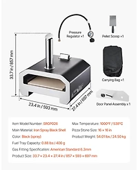 Mecale 16" Dual Fuel Pizza Oven Portable Wood Fire and Propane Pizza Maker with Thermometer