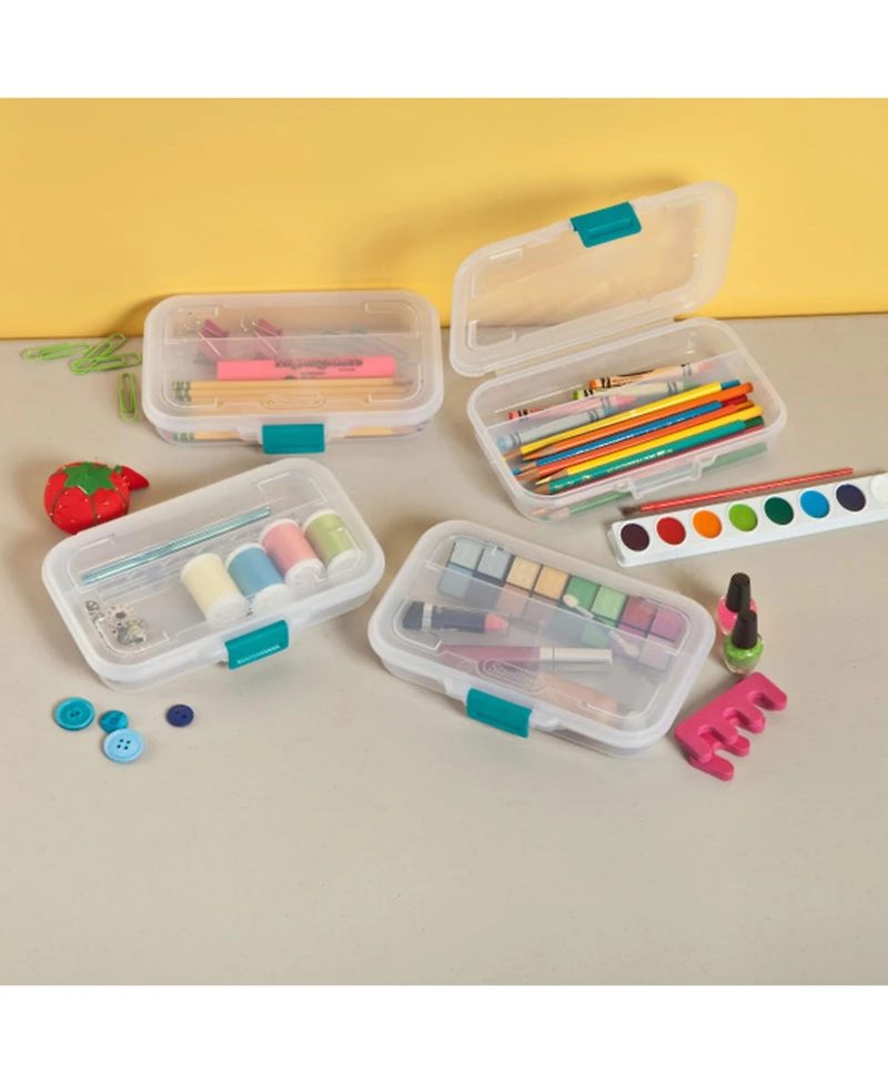 Sterilite Convenient Small Divided Clear Storage Pencil Box and Latch Lid, 12 Pack