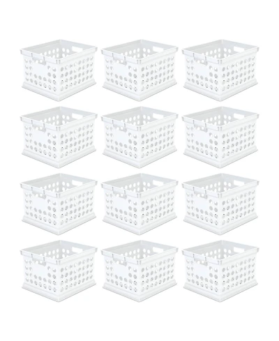 Sterilite Stackable Plastic Storage Open Crate Bin Organizer Box, White