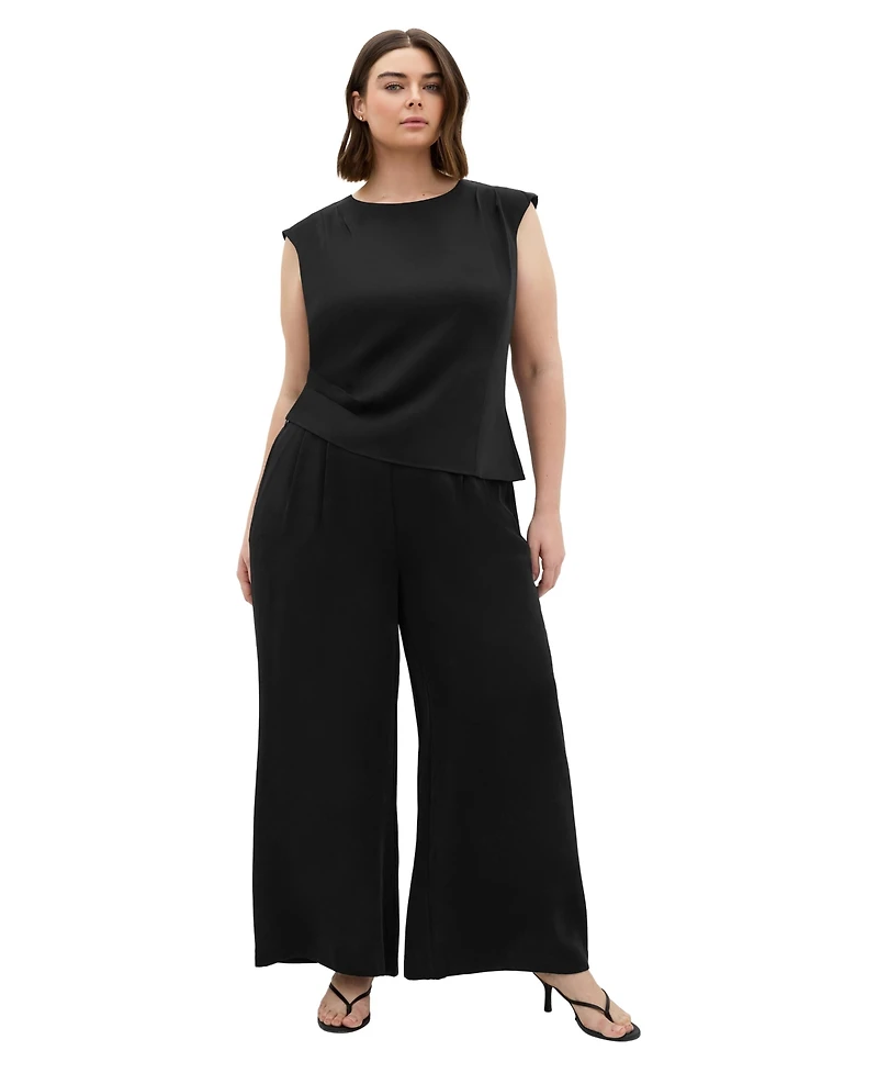 City Chic Plus Jett Sleeveless Pleat-Detail Blouse