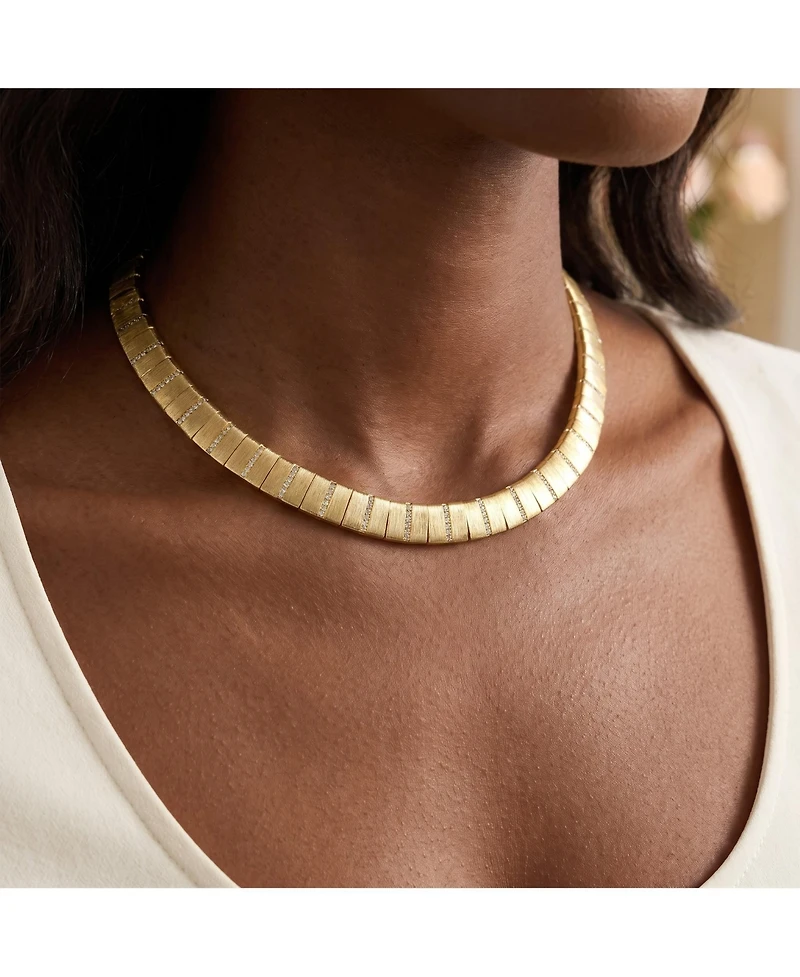 14k Gold Plated Flattened Bar Herringbone Necklace