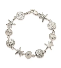 Curata Jewelry Solid Sterling Silver Seashells, Starfish & Sand Dollar Bracelet