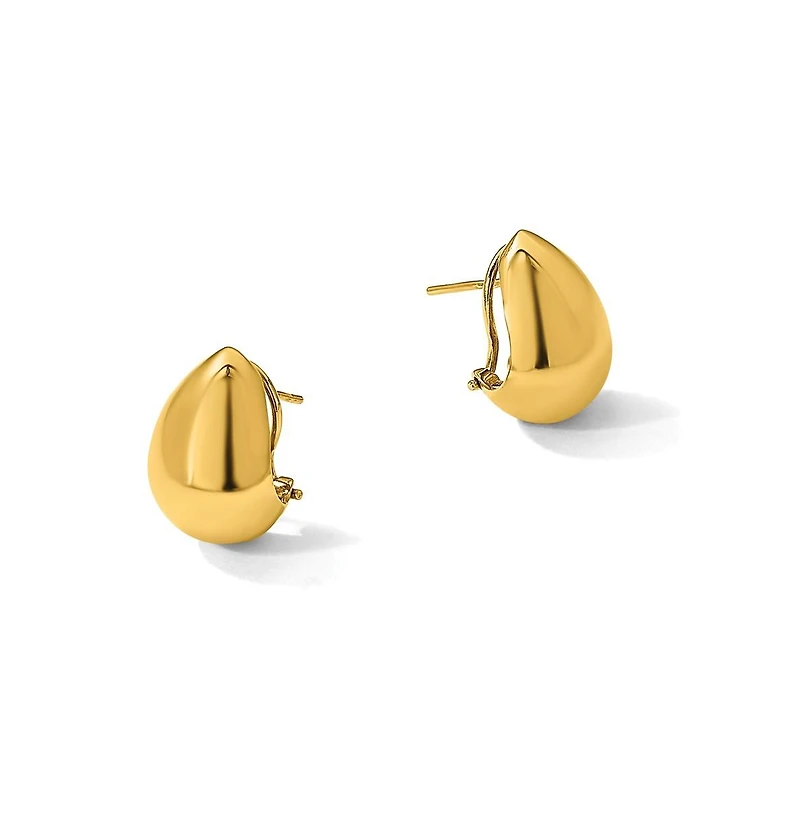 Curata Jewelry Teardrop Button Omega Back Earrings in 18k Yellow Gold