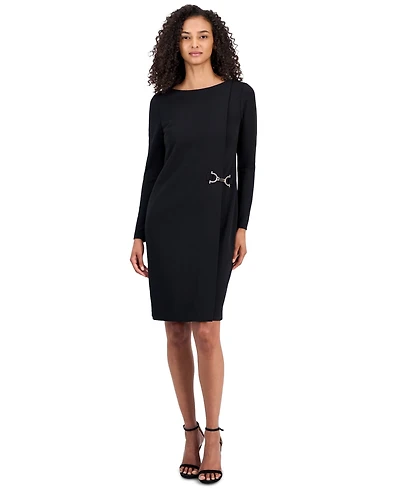 Anne Klein Petite Scuba Crepe Scoop Neck Long Sleeve Sheath Dress