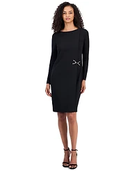 Anne Klein Petite Scuba Crepe Scoop Neck Long Sleeve Sheath Dress
