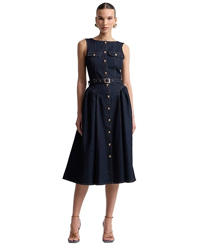Avec Les Filles Women's Sleeveless Denim Midi Dress