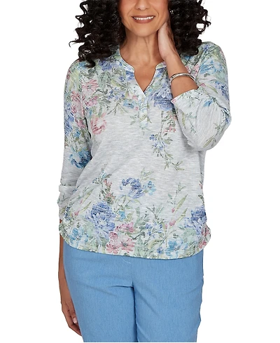 Alfred Dunner Petite Provence Floral Borders Henley Top