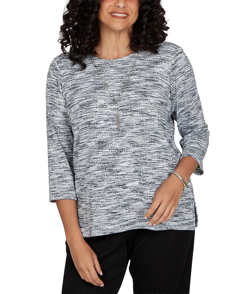 Alfred Dunner Petite Space Dye Top with Necklace
