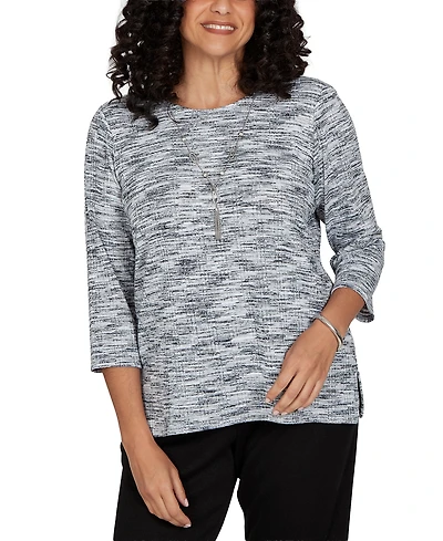 Alfred Dunner Petite Space Dye Top with Necklace