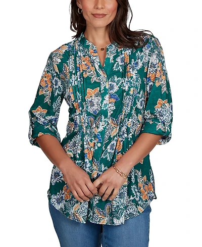 Ruby Rd. Petite Kensington Henley 3/4-Sleeve Floral Blouse