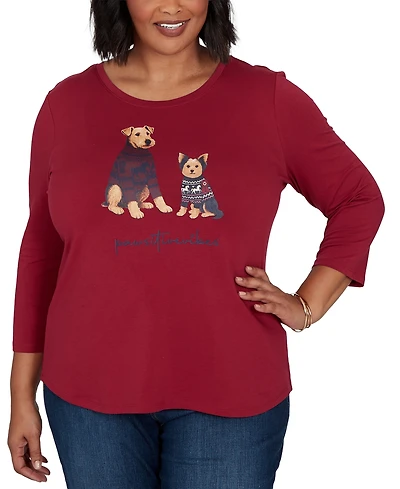 Ruby Rd. Plus Pawsitive Boat Neck 3/4-Sleeve Graphic T-Shirt