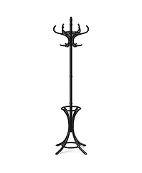 sumyeg Wooden Standing Coat Rack with 12 Hooks and Built-In Umbrella Stand