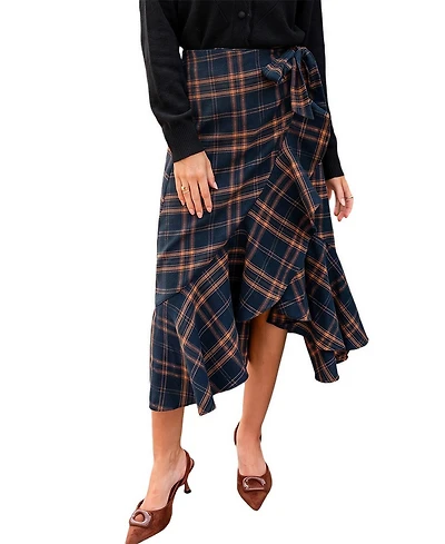 Cupshe Women's Extra Credit Plaid High-Waisted Asymmetrical Midi Skirt