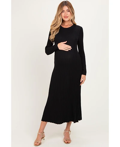 Pinkblush Maternity Long-Sleeve Ribbed Crewneck Sweater Midi Dress