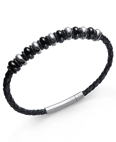 Sutton by Rhona Sutton Men's Stainless Steel Multi-Bead Leather Bracelet