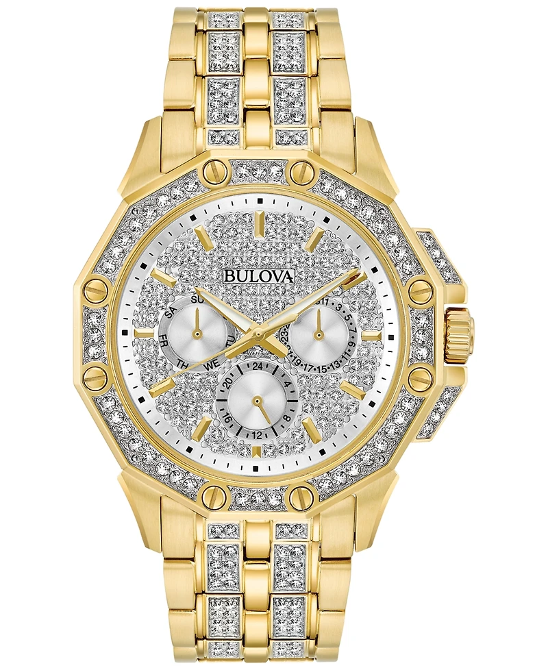 Bulova Men's Crystal Accented Gold-Tone Stainless Steel Bracelet Watch 43mm