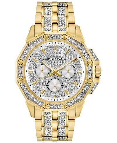 Bulova Men's Crystal Accented Gold-Tone Stainless Steel Bracelet Watch 43mm