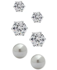 Anne Klein 3-Pc. Set Crystal and Imitation Pearl Stud Earrings