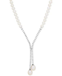 Arabella Cultured Freshwater Pearl (5mm & 10 x 8mm) & Cubic Zirconia Lariat Necklace in Sterling Silver, Created for Macy's