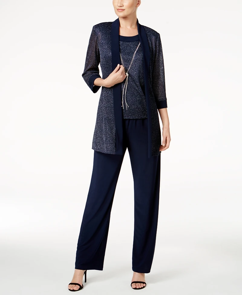 R & M Richards Metallic Pantsuit, Shell & Necklace Set
