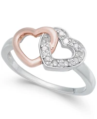 Diamond Interlocking Heart Ring (1/10 ct. t.w.) in Sterling Silver and Rose Gold-Plate