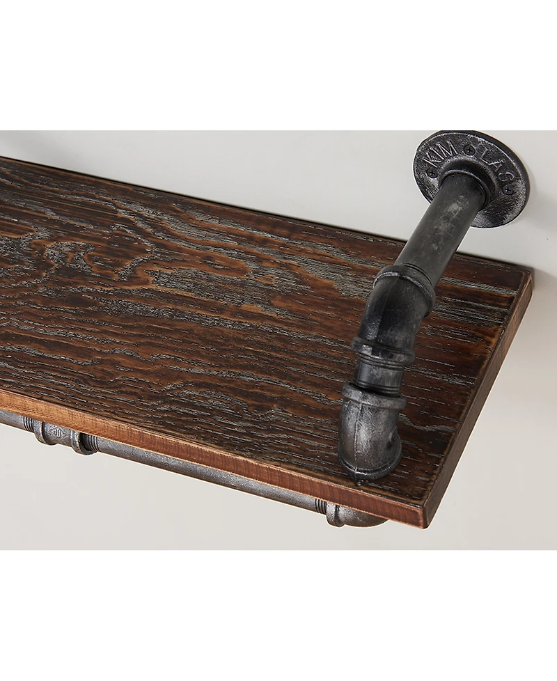 24" Isadore Industrial Pine Wood Floating Wall Shelf in Gray and Walnut Finish