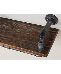 24" Isadore Industrial Pine Wood Floating Wall Shelf in Gray and Walnut Finish